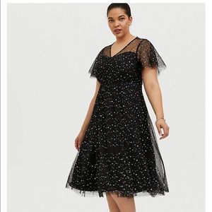 Torrid Special Occasion Black Mesh Iridescent Star Midi Dress
